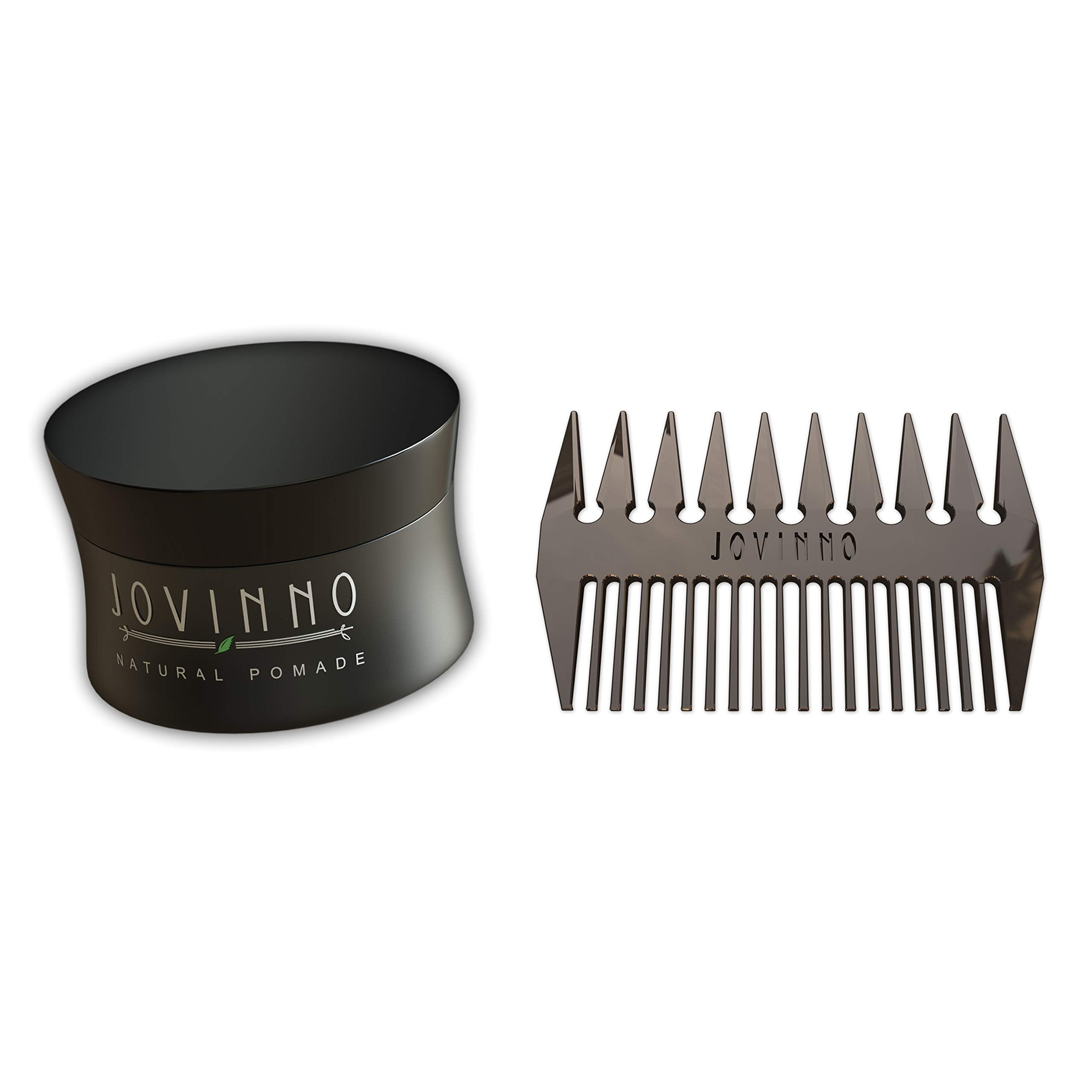 Jovinno Premium Natural Pomade 5oz + Luxury Metal Hair & Beard Comb Gift Set Box