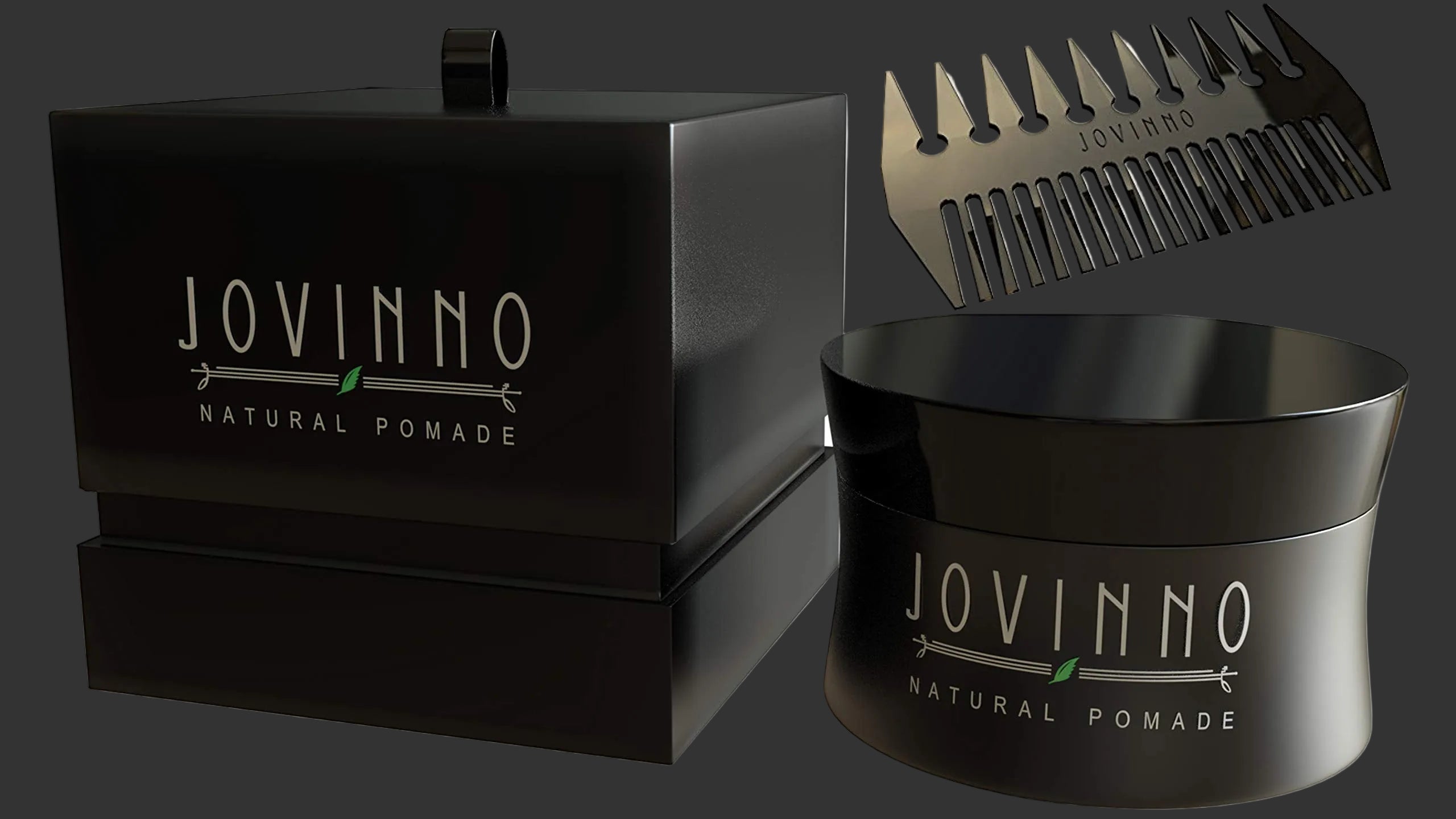 Jovinno Premium Natural Pomade 5oz + Luxury Metal Hair & Beard Comb Gift Set Box