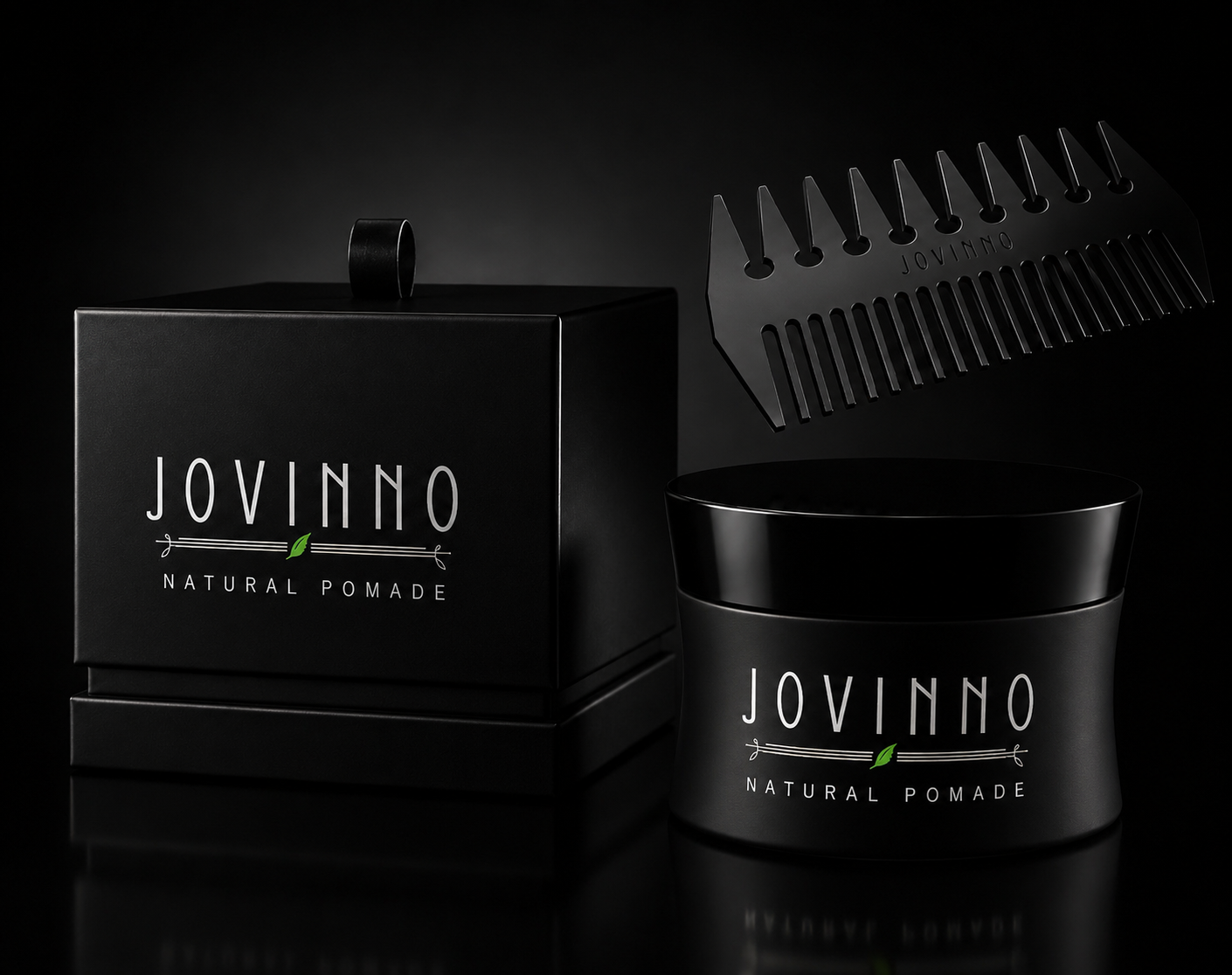 Jovinno Premium Natural Pomade 5oz + Luxury Metal Hair & Beard Comb Gift Set Box