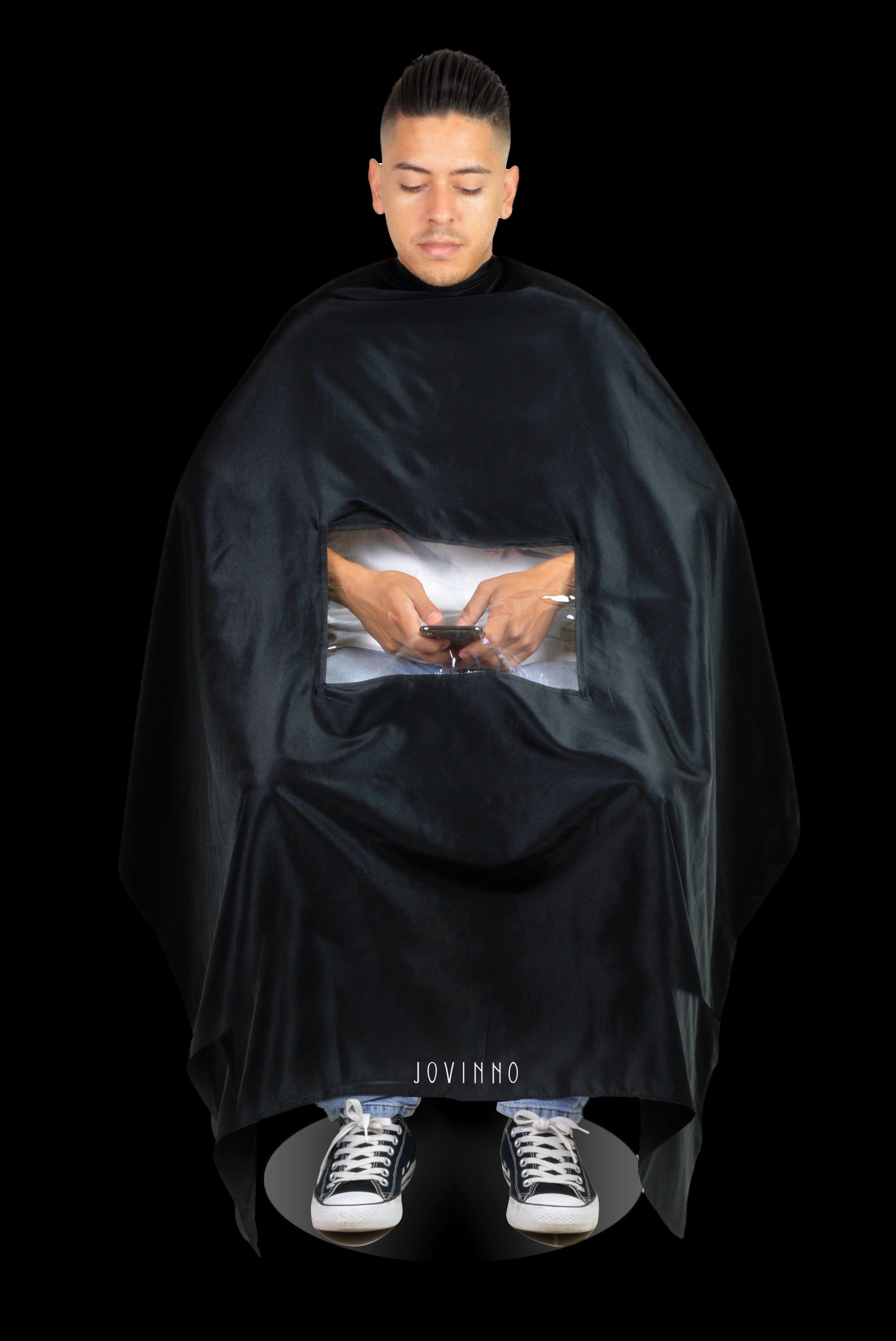 Jovinno- Professional Barber/Salon Cape With Phone Viewing Window